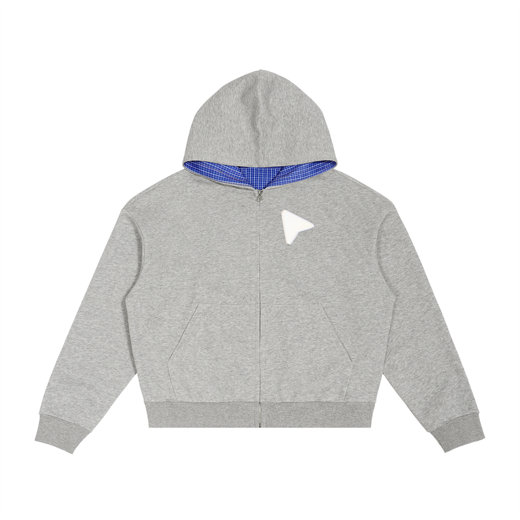 Contrast Plaid Boxy Zip Hoodie